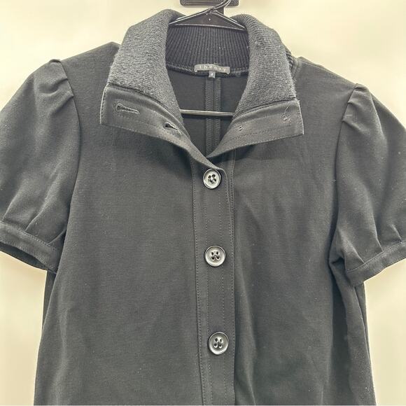 Theory Black High Collared Neck Button Front Mini Tunic Dress‎ Size 4 - Picture 2 of 12